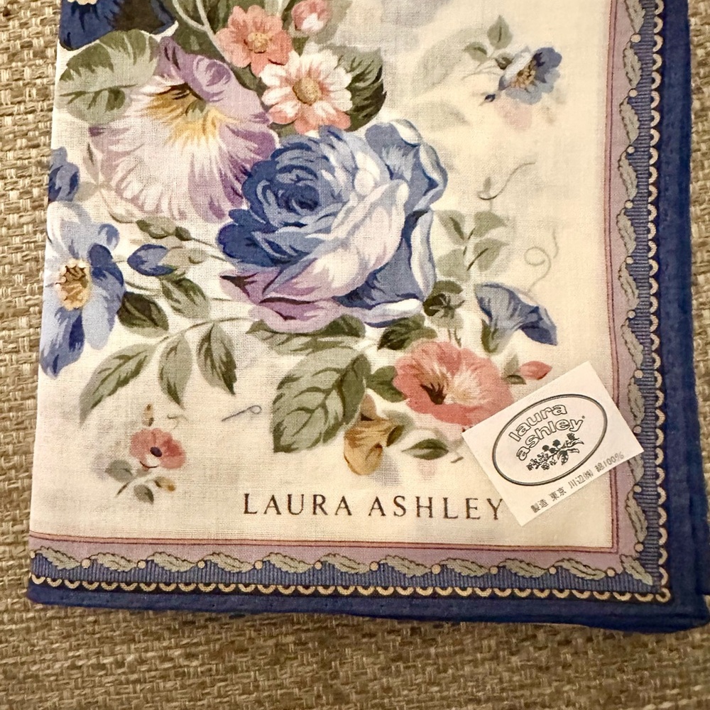 Laura Ashley Floral Handkerchief - New Blue and Multicolor Bandana Square - Picture 7 of 10